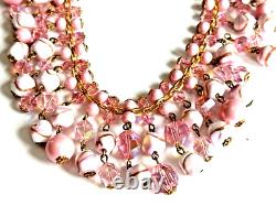 VINTAGE ALICE CAVINESS 1950s Pink GOLD WHITE MILK GLASS BEAD BIB CHOKER NECKLACE