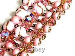 VINTAGE ALICE CAVINESS 1950s Pink GOLD WHITE MILK GLASS BEAD BIB CHOKER NECKLACE