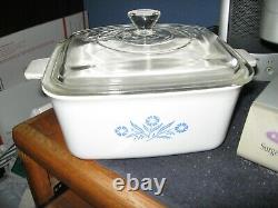 VINTAGE CORNING WARE BLUE CORNFLOWER, P-4-B 1 1/2 QT. RARE STAMP EARLY DAYS WithLID