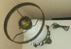 VINTAGE EF&EF Industries table LAMP Large Milk Glass HOBNAIL 1970 MODEL 338 1970