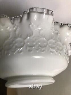 VINTAGE FENTON MILk GLASS SILVER CREST RUFFLED EDGE 10 BOWL CANDY DISH withLabel