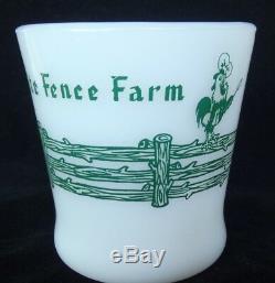 VINTAGE FIRE KING MILK GLASS COFFEE MUG WHITE FENCE FARM with ROOSTER RARE