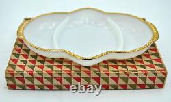 VINTAGE FIRE KING milk glass 3 section divided dish 22K gold trim NEW in box