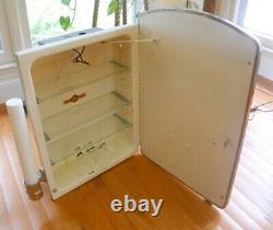 VINTAGE MEDICINE CABINET MILK GLASS TUBE SIDE LIGHTS With OUTLET & GLASS SHELVES