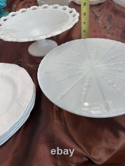 VINTAGE MILK GLASS ORIGINALS LOT Toothpick Holder SNACK PLATE CAKE PLATE COMPOTE