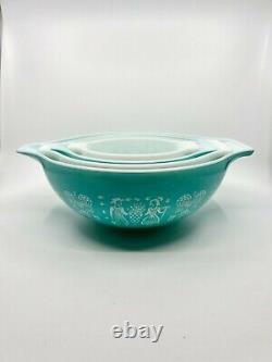 VINTAGE PYREX Amish BUTTERPRINT Nesting Cinderella 4 Bowls Turquoise