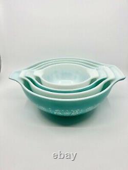 VINTAGE PYREX Amish BUTTERPRINT Nesting Cinderella 4 Bowls Turquoise