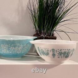 VINTAGE PYREX Amish BUTTERPRINT Nesting Cinderella 4 Bowls Turquoise