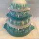 Vintage Pyrex Amish Butterprint Nesting Cinderella 4 Bowls Turquoise White