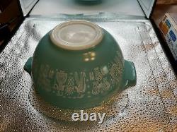 VINTAGE PYREX Amish BUTTERPRINT Nesting Cinderella Bowls Turquoise Teal EXC