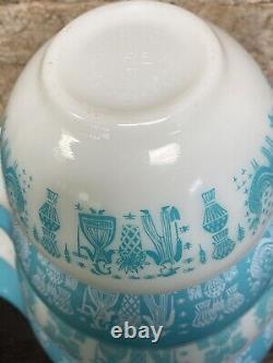 VINTAGE PYREX Amish BUTTERPRINT Nesting Cinderella Bowls Turquoise Teal MIXING