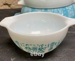 VINTAGE PYREX Amish BUTTERPRINT Nesting Cinderella Bowls Turquoise Teal MIXING