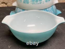 VINTAGE PYREX Amish BUTTERPRINT Nesting Cinderella Bowls Turquoise Teal MIXING