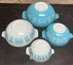 VINTAGE PYREX Amish BUTTERPRINT Nesting Cinderella Bowls Turquoise Teal MIXING