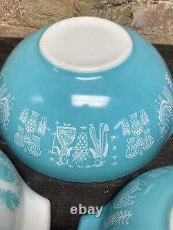 VINTAGE PYREX Amish BUTTERPRINT Nesting Cinderella Bowls Turquoise Teal MIXING