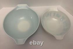 VINTAGE PYREX Amish BUTTERPRINT Nesting Cinderella Bowls Turquoise Teal/White