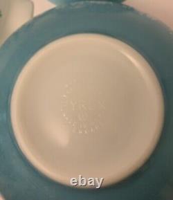 VINTAGE PYREX Amish BUTTERPRINT Nesting Cinderella Bowls Turquoise Teal/White