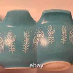 VINTAGE PYREX Amish BUTTERPRINT Nesting Cinderella Bowls Turquoise Teal/White