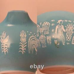 VINTAGE PYREX Amish BUTTERPRINT Nesting Cinderella Bowls Turquoise Teal/White