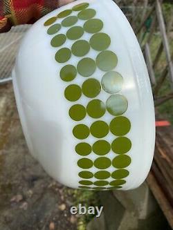 VINTAGE PYREX GLASS RARE 4 QT GREEN POLKA DOT DESIGN MIXING BOWL # 404 shiny