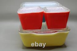 VINTAGE PYREX PRIMARY COLORS 4PC 501 502 503 SET REFRIGERATOR DISHES LIDS comple