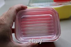VINTAGE PYREX PRIMARY COLORS 4PC 501 502 503 SET REFRIGERATOR DISHES LIDS comple
