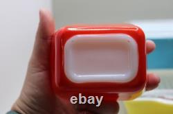 VINTAGE PYREX PRIMARY COLORS 4PC 501 502 503 SET REFRIGERATOR DISHES LIDS comple