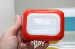 VINTAGE PYREX PRIMARY COLORS 4PC 501 502 503 SET REFRIGERATOR DISHES LIDS comple