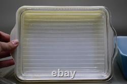 VINTAGE PYREX PRIMARY COLORS 4PC 501 502 503 SET REFRIGERATOR DISHES LIDS comple