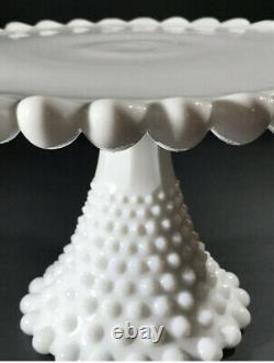 VINTAGE RARE DUNCAN & MILLER Milk Glass Old Giant Hobnail Pedestal Cake Stand