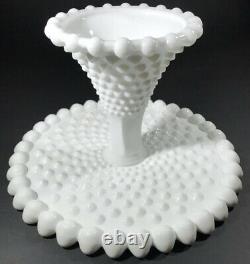 VINTAGE RARE DUNCAN & MILLER Milk Glass Old Giant Hobnail Pedestal Cake Stand