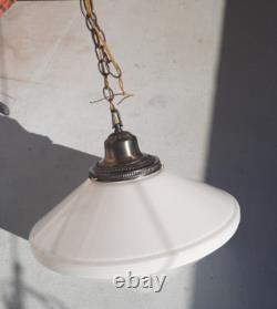 VTG 18 Art Deco White Milk Glass Diamond Shaped Hanging Light