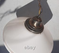 VTG 18 Art Deco White Milk Glass Diamond Shaped Hanging Light