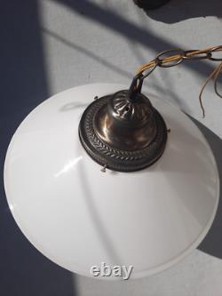 VTG 18 Art Deco White Milk Glass Diamond Shaped Hanging Light