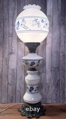 VTG 30 Quoizel GWTW Hurricane Lamp Blue Onion White Milk Glass Parlor Light XL