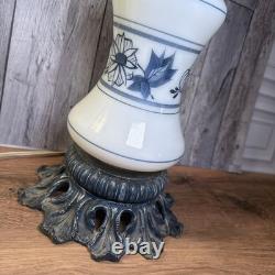VTG 30 Quoizel GWTW Hurricane Lamp Blue Onion White Milk Glass Parlor Light XL