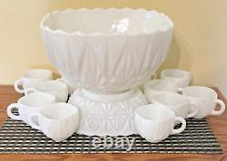 VTG 50s Hazel Atlas Punch Bowl Set Milk Glass Williamsport Pattern 13 PCS EUC