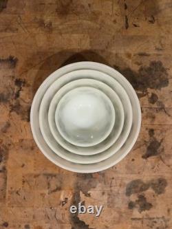 VTG AH Fire King Springtime Mod Green Flower MCM Milk Glass Bowls 4 Set Mixing