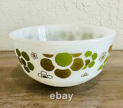 VTG AH Fire King Springtime Mod Green Flower MCM Milk Glass Mixing Bowl 8.5 MCM