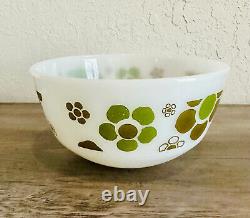 VTG AH Fire King Springtime Mod Green Flower MCM Milk Glass Mixing Bowl 8.5 MCM