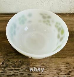 VTG AH Fire King Springtime Mod Green Flower MCM Milk Glass Mixing Bowl 8.5 MCM