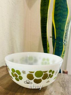 VTG AH Fire King Springtime Mod Green Flower MCM Milk Glass Mixing Bowl 8.5 MCM