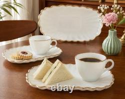 VTG Anchor Hocking Milk Glass Snack Set 22K Gold Rim 8-Piece Mid-Century New