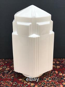 VTG Art Deco Skyscraper LARGE 16 Ceiling Light Shade / Globe White Milk Glass