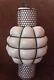 Vtg Caged Bubble White Milk Glass Hanging Ceiling Light Fixture Lamp Iron Cage