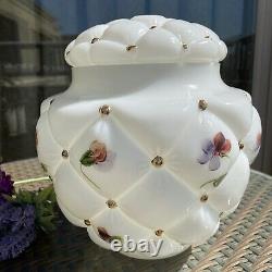 VTG Consolidated Glass Co Milk Glass Hand Painted Floral Quilted Cookie Jar 8.5
