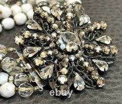 VTG EUGENE Haskell Designer Bracelet Milk Glass Rhinestone Flower Clasp Signed