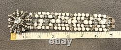 VTG EUGENE Haskell Designer Bracelet Milk Glass Rhinestone Flower Clasp Signed