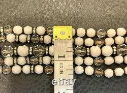 VTG EUGENE Haskell Designer Bracelet Milk Glass Rhinestone Flower Clasp Signed