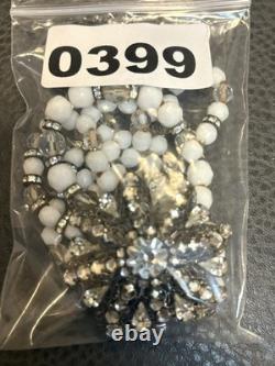 VTG EUGENE Haskell Designer Bracelet Milk Glass Rhinestone Flower Clasp Signed